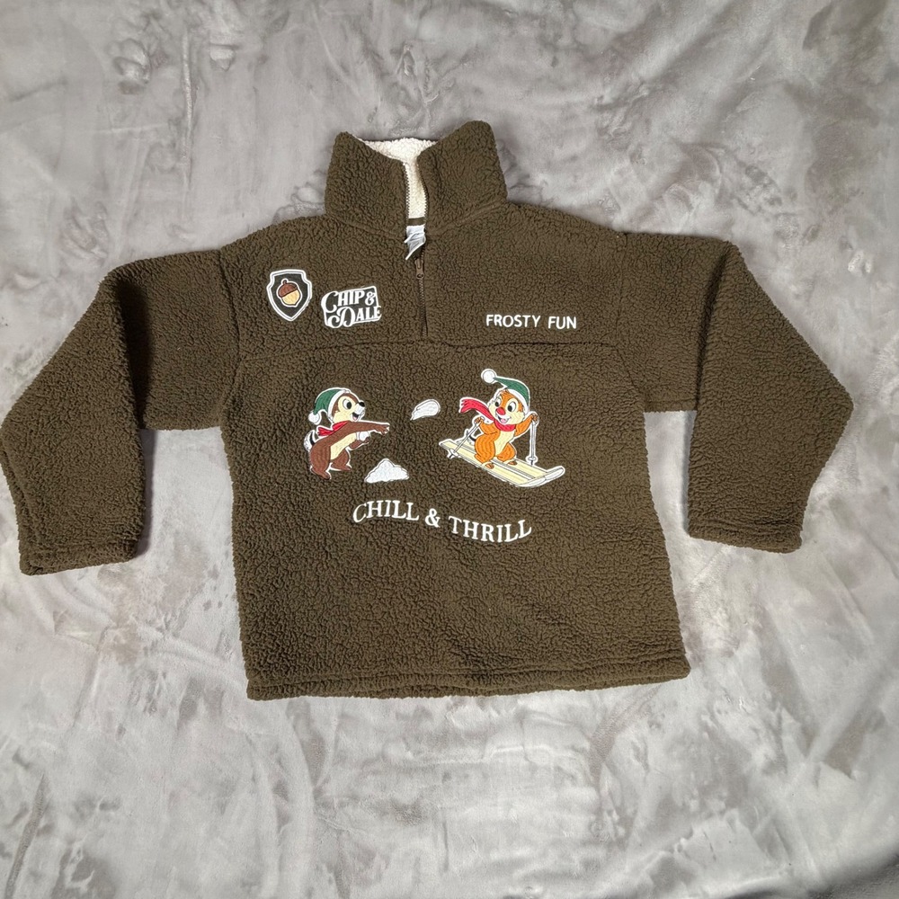 Disney Chip & Dale Small Sherpa Fleece Quarter Zip Pullover Brown Frosty Fun